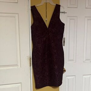 Siena Studio Plum Rose-Textured V-Neck Mini Dress